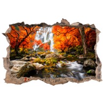 Vinilos agujero 3d cascadas en el bosque en otoño