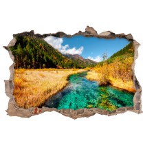 Vinilos agujero 3d paisaje río en las montañas