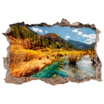 Vinilos agujero 3d paisaje río entre montañas