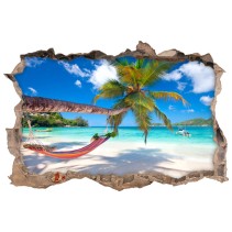 Vinilos agujero 3d palmera con hamaca en la playa