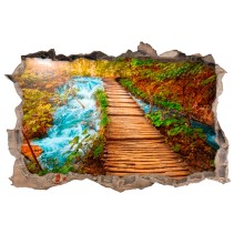 Vinilos agujero 3d camino madera cascada naturaleza