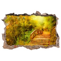 Vinilo agujero 3d puente árboles otoño