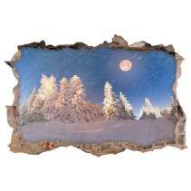 Vinilos agujero 3d montañas nevadas y luna