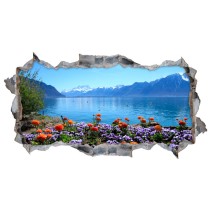 Vinilos agujero 3d paisaje  flores en el lago lemán suiza
