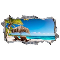 Vinilos agujero 3d paisaje playa isla tropical