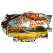 Vinilos agujero 3d paisaje árboles pradera otoñal