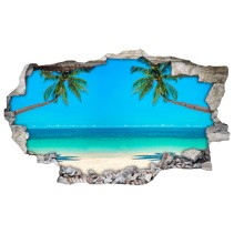 Vinilos agujero 3d paisaje palmeras en la playa