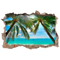 Vinilos decorativos agujero 3d paisaje palmeras en la playa
