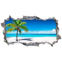 Vinilos agujero 3d palmera panorámica playa