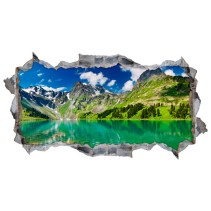 Vinilos agujero 3d lago y montañas nevadas