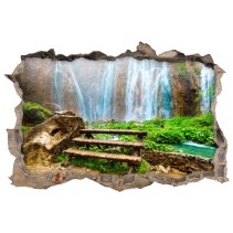 Vinilos agujero 3d paisaje con cascadas