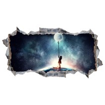 Vinilos agujero 3d silueta niña y la luna