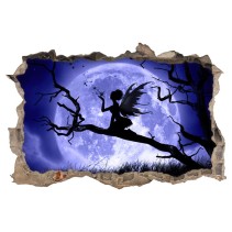 Vinilos agujero 3d silueta hada con luna llena