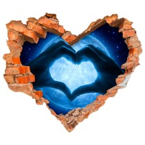 Vinilos agujero 3d manos haciendo un corazón sobre luna llena