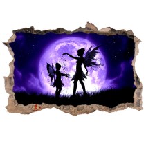 Vinilos agujero 3d silueta hadas sobre luna llena