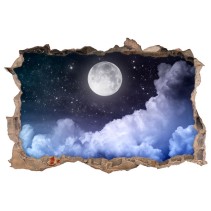 Vinilos agujero 3d paisaje nubes y luna llena