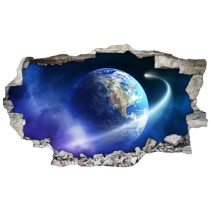 Vinilos agujero 3d planeta tierra y cometa