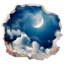 Vinilos agujero 3d vista cielo con luna y nubes