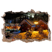 Vinilos agujero 3d invierno cabañas en las montañas