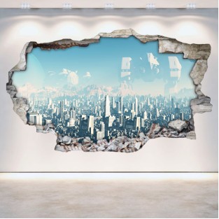Vinilos agujero 3d panorámica ciudad ciencia ficción