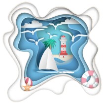 Vinilos decorativos 3d origami velero y faro infantil