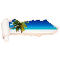 Vinilos papel rasgado paisaje palmera en la playa