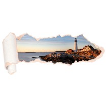 Vinilos papel rasgado3d  paisaje faro costa portland maine