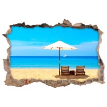 Vinilos agujeros 3d paisaje día relax en playa