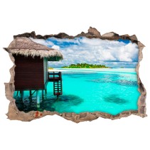 Vinilos agujero 3d paisaje isla laguna azul