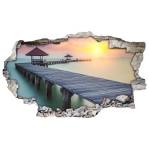 Vinilos agujero 3d atardecer puente en la isla