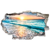 Vinilos agujero 3d paisaje atardecer en la playa