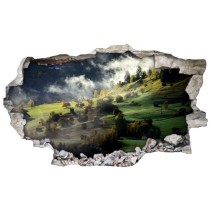 Vinilos agujero 3d montañas con niebla