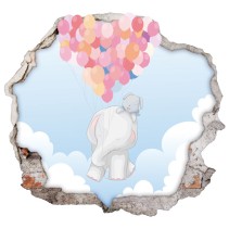 Vinilos agujero 3d infantiles o de bebé el vuelo del elefante y el perro