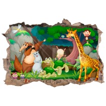 Vinilos infantiles agujero 3d animales felices