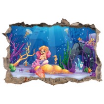 Vinilos infantiles agujero 3d sirenita en el mar