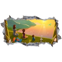 Vinilos decorativos infantiles agujero 3d dibujo familia en el campo