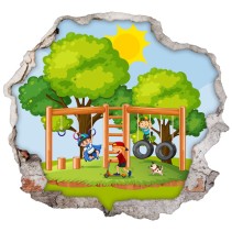 Vinilos infantiles agujero 3d niños en el parque