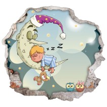 Vinilos infantiles agujero 3d niño durmiendo en la luna
