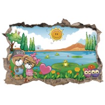 Vinilos  infantiles agujero 3d perritos amorosos