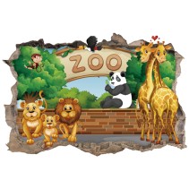 Vinilo infantil agujero 3d animales en el zoo