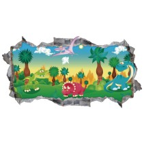 Vinilos infantiles agujero 3d dinosaurios en la naturaleza