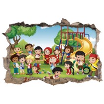 Vinilos infantiles agujero 3d amigos en el parque