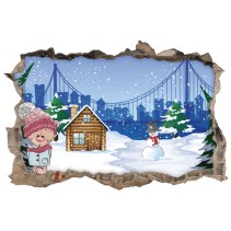 Vinilos infantiles agujero 3d dibujo osito en invierno