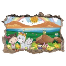 Vinilos infantiles agujero 3d niña y unicornio
