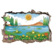 Vinilo agujero 3d dibujo infantil paisaje