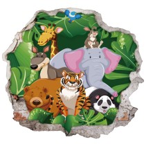 Vinilos infantiles agujero 3d dibujo animales del zoo