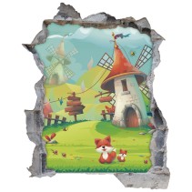 Vinilos infantiles agujero 3d paisaje con animales felices