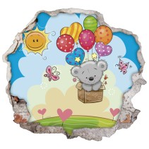 Vinilo infantil agujero 3d osito con globos