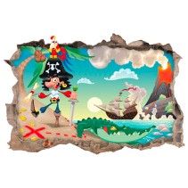 Vinilos infantiles agujero 3d pirata en la isla del tesoro