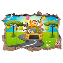 Vinilos agujero 3d autobús animales del zoo infantiles